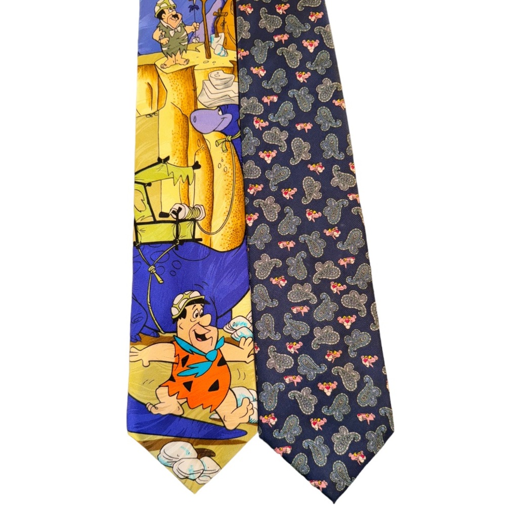 Set of Two Vintage Men’s Ties Featuring Fred Flinstone and Pink Panther
